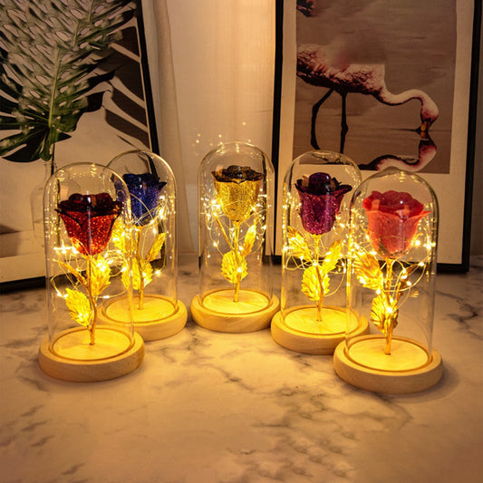 Valentinstagsgeschenk für Freundin - Ewige Rosen mit LED-Licht in Glasabdeckung, Dekoration für Hochzeit, Muttertag und besondere Anlässe